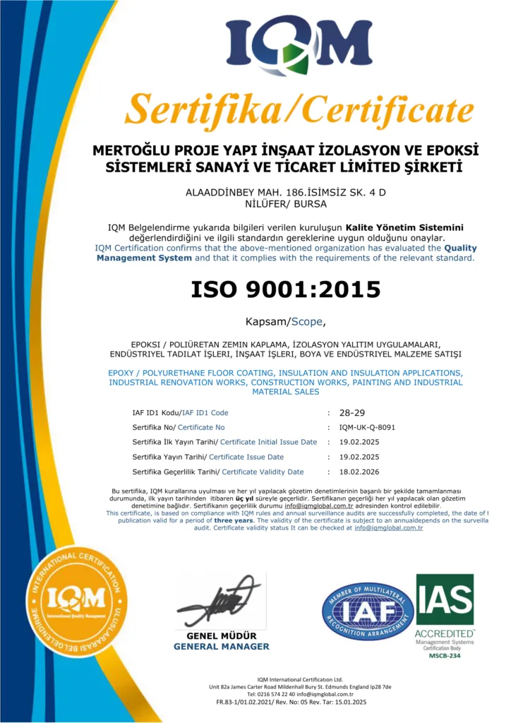 Mertoğlu Yapı ISO 9001:2015 kalite yönetim sistemi sertifikası