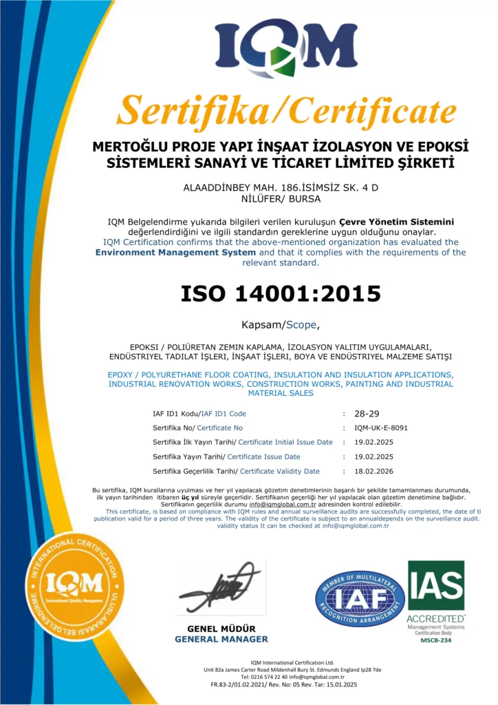 Mertoğlu Yapı ISO 14001:2015 çevre yönetim sistemi sertifikası