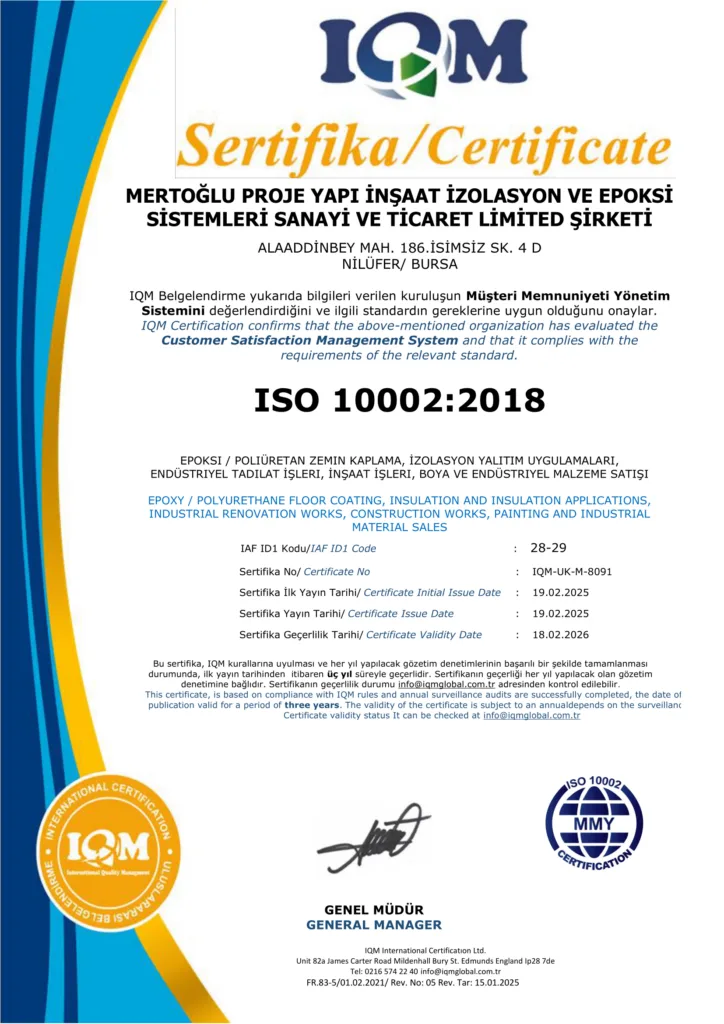 Mertoğlu Yapı ISO 10002:2018 müşteri memnuniyeti yönetim sistemi sertifikası